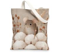 Cute Mouse Canvas Tote Bags, Vintage Animal Print Reusable Shopping Bags, Lightweight Washable Shoulder Strap Canvas Bags f, Beige, 13x15 Inch