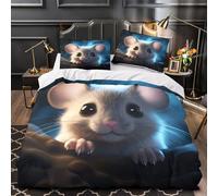 Cute Mouse Digital Art Comforter Cover 3D Design Printed Premium 3 Pcs Bedding Set Zipper Fantasy Animal Quilt Cover Super Soft Durable for Kids Girls Boys Adults Women Teens Single（140x200cm）