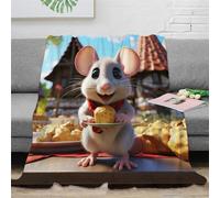 Cute Mouse Flannel Cartoon Hamster Printed Throw Blanket, Living Room/Bedroom/Sofa Couch Warm Soft Bed Blanket for Children Adults All Season 40x50inch(100x130cm)
