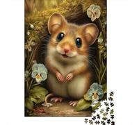 Cute Mouse in A Floral Setting 1000-Piece Puzzle for Adults, 52x38cm/1000pcs, Smooth White Cardboard Pieces; Tabletop Time to Share with Good Company