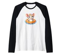 Cute Mouse in Swim Ring - Summer Animal Design Raglan Baseball Tee
