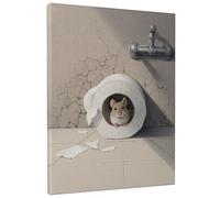 Cute Mouse in Toilet Paper Roll Canvas Wall Art, Neutral Gray Animal Poster Prints, Fanciful Home Decor for Living Room, Bedroom, Bathroom, Dorm, Wrapped Canvas 12x16 Inch