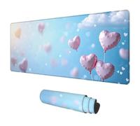 Cute Mouse Mat Large 700x300 mm Gaming Mouse Pad Heart Mousepad, Waterproof Desk Pad Keyboard Mat for Computer Accessories, Mousemat with Non-Slip Base Stitched Edges for Gifts for Men Office E-30