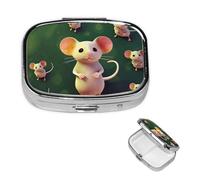 Cute Mouse Square Metal Pill Box 2 Compartment Cute Travel Pill Organizer Case Portable Medicine Vitamin Organizer Pill Case for Women Men Travel Unique Gift