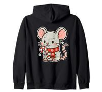 Cute Mouse with Candy Cane Zip Hoodie