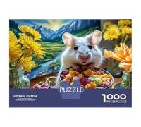 Cute Mouse with Snacks 1000 Piece Jigsaw Puzzles Hamster with Harvest Adults Aged 12 And Above Educational Game Beautiful Decoration Difficult Challenging Birthday Gifts 52x38cm/1000pcs
