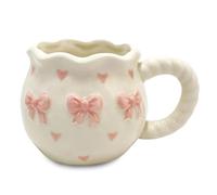 Cute Mug for Women, White Ceramic Bow Mug with Pink 3D Bow, Pretty Mug 5.5 Inch, Girly Gifts for Mom or Her, Funny Mugs for Women for Home Office, Microwave & Dishwasher Safe