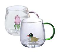 Cute Mug with 3D Animal Inside 2PCS 400ml Glass Coffee Cup with Handle 3D Animal Drinking Glasses Cartoon Glass Teacup for Home Office Tea Juice Milk, Drinking Glasses