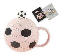 Cute Mugs 14oz Unique Ceramic Coffee Mug with Lid and Spoon, Funny Mugs Cereal Bowl Soccer Gifts for Coaches Fans Players, Gag Sports Cool Stuff Cups Soccer Mom Teacups Retirement Gifts, Pink