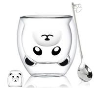 Cute Mugs Glass Double Wall Insulated Glasses Espresso Cup, Coffee Cup, Tea Cup, Milk Cup, Best gift for Office and Personal Birthday (Panda)