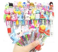 Cute Multicoloured Pens, 24 PCS Multi Coloured Pens All In One, 4-in-1 Cartoon Mini Retractable Ballpoint Pens for Kids Party Office School Supplies
