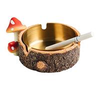 Cute Mushroom Ashtray with Stainless Steel Tray for Cigarette, Natural Resin Ash Tray for Indoor or Outdoor use, Ash Holder for Home and Garden Decor
