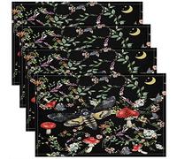 Cute Mushroom Placemat for Kitchen Dining Table Indoor Outdoor,Kawaii Fungus Placemats Set of 4 Wild Mushroom Stuff Table Place Mats, Floral Moth Placemats 45x30cm