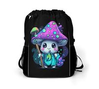 Cute Mushroom Witch Gym Bag with Shoe Compartment 30L Backpack | Personalised Drawstring Bags for Men Women Workout Travel Water Resistant String Backpack