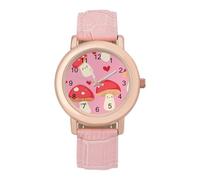 Cute Mushroom Women Simplicity Watch with Leather Strap Easy Reader Ladies Wristwatch