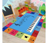 Cute Music Area Rug, 60x110cm Kids Cartoon Colorful Square Piano Note Fun Learning Rugs, Non-Slip Washable Classroom Nursery Play Mat for Boys'and Girls' Bedrooms Playrooms Carpet