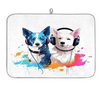 Cute Music Dog Microfibre Dish Drying Mat Absorbent Dish Drying Drainers Mats for Kitchen Spoon Glass Plate 45.7 x 60.9 cm