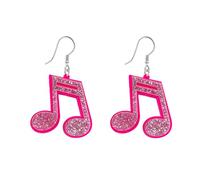 Cute Music Note Pink Glitter Long Dangle Drop Earrings for Women Dainty Acrylic Musical Fans Lightweight Dangling Hanging Hypoallergenic Fashion Y2k Musical Jewelry for Her Daughter, L, Acrylic, No