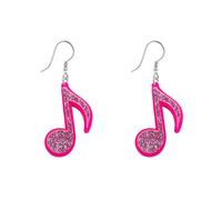 Cute Music Note Pink Glitter Long Dangle Drop Earrings for Women Dainty Acrylic Musical Fans Lightweight Dangling Hanging Hypoallergenic Fashion Y2k Musical Jewelry for Her Daughter, L, Acrylic, No