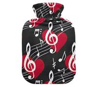 Cute Music Notes Black Hot Water Bottle with Soft Cover Feet Warmer with Soft Cover Hot Water Bag for Foot Bed Warmer Pain Relief Medium