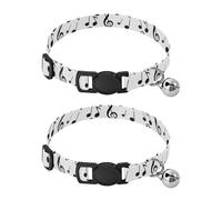 Cute Music Notes White Dog Bell Collar 2 Pack Kitten Collar Adjustable Length 10.6" to 17.1"