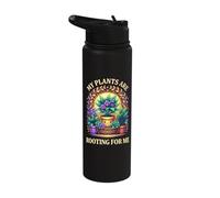 Cute My Plants are Rooting for Me Plant Lover Pun Stainless Steel Insulated Water Bottle