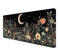 Cute Mystical Plants Desk Pad Whimsical Moon Stars Extended Gaming Mouse Mat with Stitched Edge Non-Slip Base - Big Office Computer Keyboard Laptop Home - 31.5"x11.8"