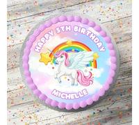 Cute Mystical Unicorn Personalised 7.5" Round Edible Icing Cake Topper