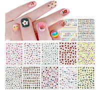 Cute Nail Stickers for Kids Little Girls 12 Sheets Self-Adhesive Nail Decals Christmas Flowers Leaves Animals Plants Fruits Nail Art Decoration for Woman