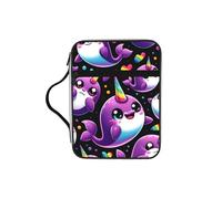 Cute-Narwhals Bible Cover Case with Handle, Water-Resistant Oxford Fabric Bible Bag Organizer with Zipper Pockets for Church