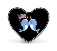 Cute Narwhals U.S. Flag Trendy 1″ Metal Badge Heart Form Brooch Pin Tie Decor Clothes Hat Bag Accessory