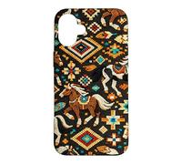 Cute Native American Beadwork Wild Horses Southwest Pattern Case for iPhone 16 Plus