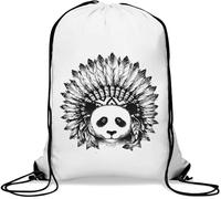 Cute Native American Panda Art Gym Sack Casual Drawstring Bag White