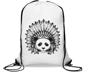 Cute Native American Panda Art Gym Sack Casual Drawstring Bag White
