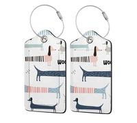Cute Navy Blue Dachshund,Luggage Tags Pu Leather Name Tag Travel Suitcase Identifier ID Tags Durable Luggage Label 2 pcs