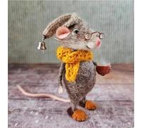 Cute Needle Felted Mouse, Christmas Wool Felt Mouse Ornament, Cute Felt Mice Figurine for Halloween Christmas Decor, Felted Christmas Mouse Semi-Finished Products DIY Material Kit (C)