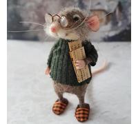 Cute Needle Felted Mouse, Christmas Wool Felt Mouse Ornament, Cute Felt Mice Figurine for Halloween Christmas Decor, Felted Christmas Mouse Semi-Finished Products DIY Material Kit (A)
