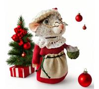 Cute Needle Felted Mouse, Handmade Felt Mouse Ornament, Christmas Wool Felt Animal Decorations, Cute Christmas Mouse Doll for Kids, Perfect for Christmas Tree Decor (Mrsclaus)