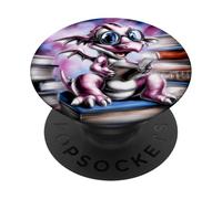 Cute Nerdy Dragon Reading Book Fantasy Cartoon Design PopSockets Adhesive PopGrip