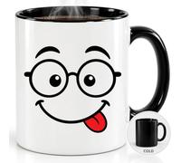 Cute Nerdy Face Glasses Coffee Mug - 11oz Ceramic White Black Magic Variations - Funny Silly Spectacles Tongue Out Graphic - Novelty Daily Office Desk Drinkware