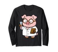 Cute Nerdy Pig Cartoon Design Long Sleeve T-Shirt