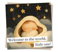 Cute New Baby Congratulations Card For Loved One - Stars, Peaceful - Welcome To The World Little One - For Bestie, Friend, Sister, Brother, Relative