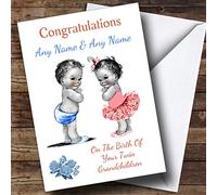 Cute New Baby Twin Grandchildren Boy & Girl Personalised New Baby Card | New Baby Card | New Arrival