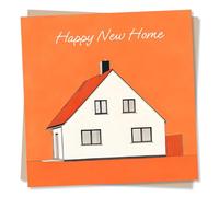 Cute New Home Card - Beautiful Vibrant Orange House Design - Congratulations On Moving Into Your New House Card - Celebration Card