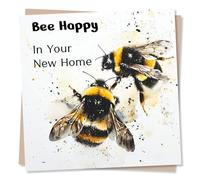Cute New Home Congratulations Card - Bumblebee Design - Bee Happy In Your New Home - Celebrations Card For Friend Or Family