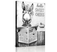 Cute Newspaper Animal Wall Art Black and White Canvas Printed Cabinet Bathroom Decoration Bathtub Wall Picture, Frameless (Ace, 1 piece - 50 x 70 cm)