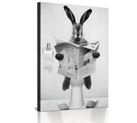 Cute Newspaper Animal Wall Art Black and White Canvas Printed Cabinet Bathroom Decoration Bathtub Wall Picture, Frameless (Rabbit, 1 piece - 40 x 60 cm)