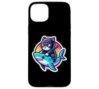 Cute Ninja Cat Riding Shart Funny Cartoon Owner Feline Lover Case for iPhone 15 Plus
