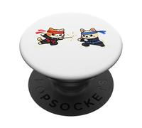 Cute Ninja Cat vs Dog, Kawaii Ninja Pets PopSockets Adhesive PopGrip