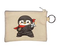 Cute Ninja Penguin Character Key Chain Coin Purse Beige